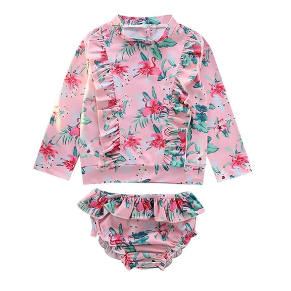 Fshinging Hawaii Flower Print Bikini Long Sleeve Swimsuit For Baby Girls Size 2-3 Years
