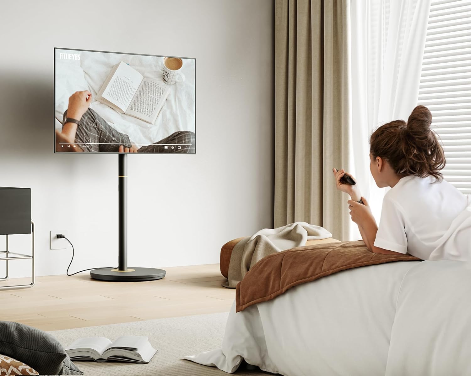 FITUEYES Master Series Rolling TV Stand for 32–65 Inch TVs, Black & Gold