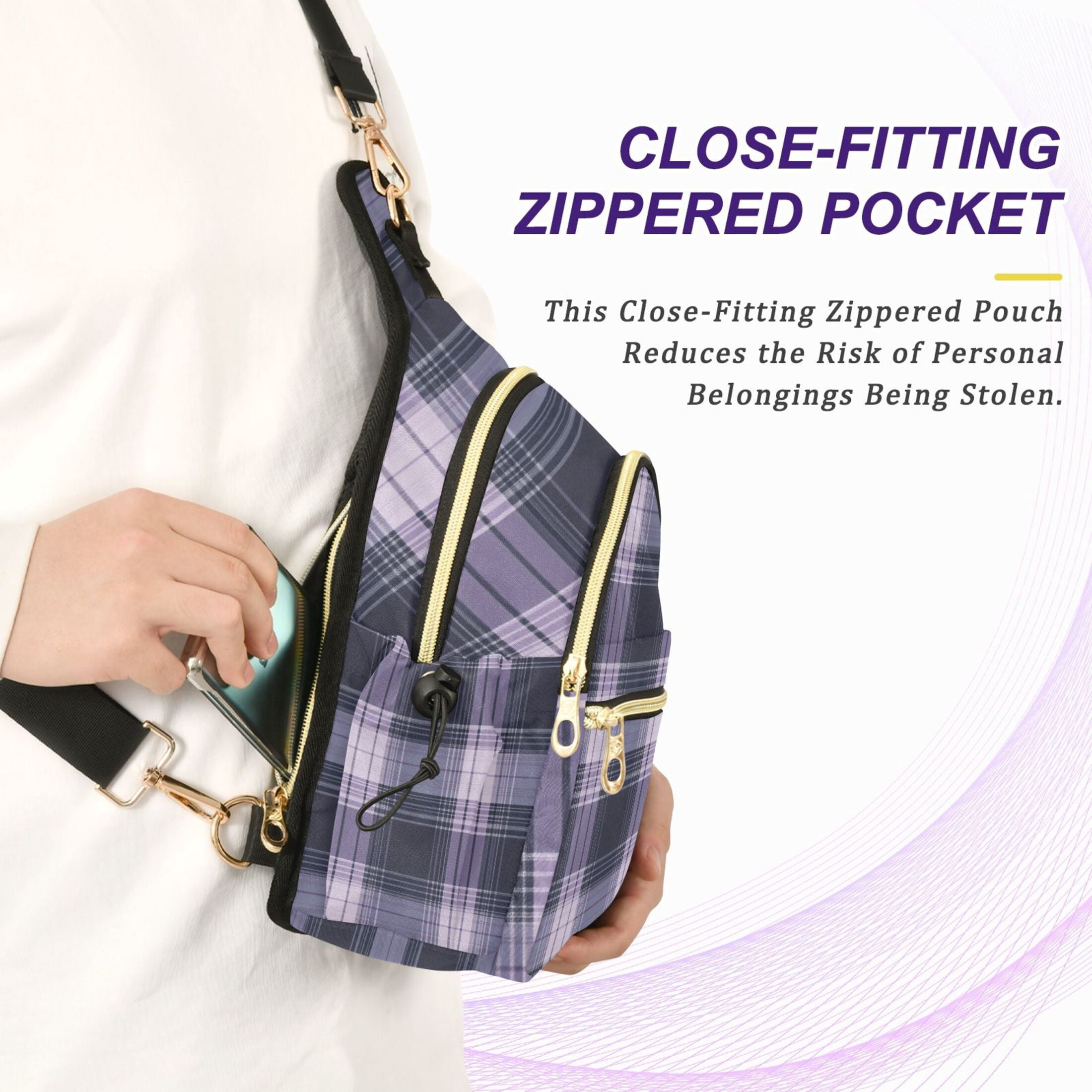 Crossbody Sling Bag for Women Shoulder Purse Trendy Daypack with Adjustable Strap Light Purple Tartan