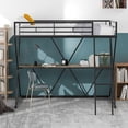 thumbnail image 3 of Kacho Metal Twin Loft Bed with Desk, Ladder and Full-Length Guardrails, X-Shaped Bedeframe Bedroom Furniture for , Easy to Assemble, No Box Spring Required, Brown, 3 of 7