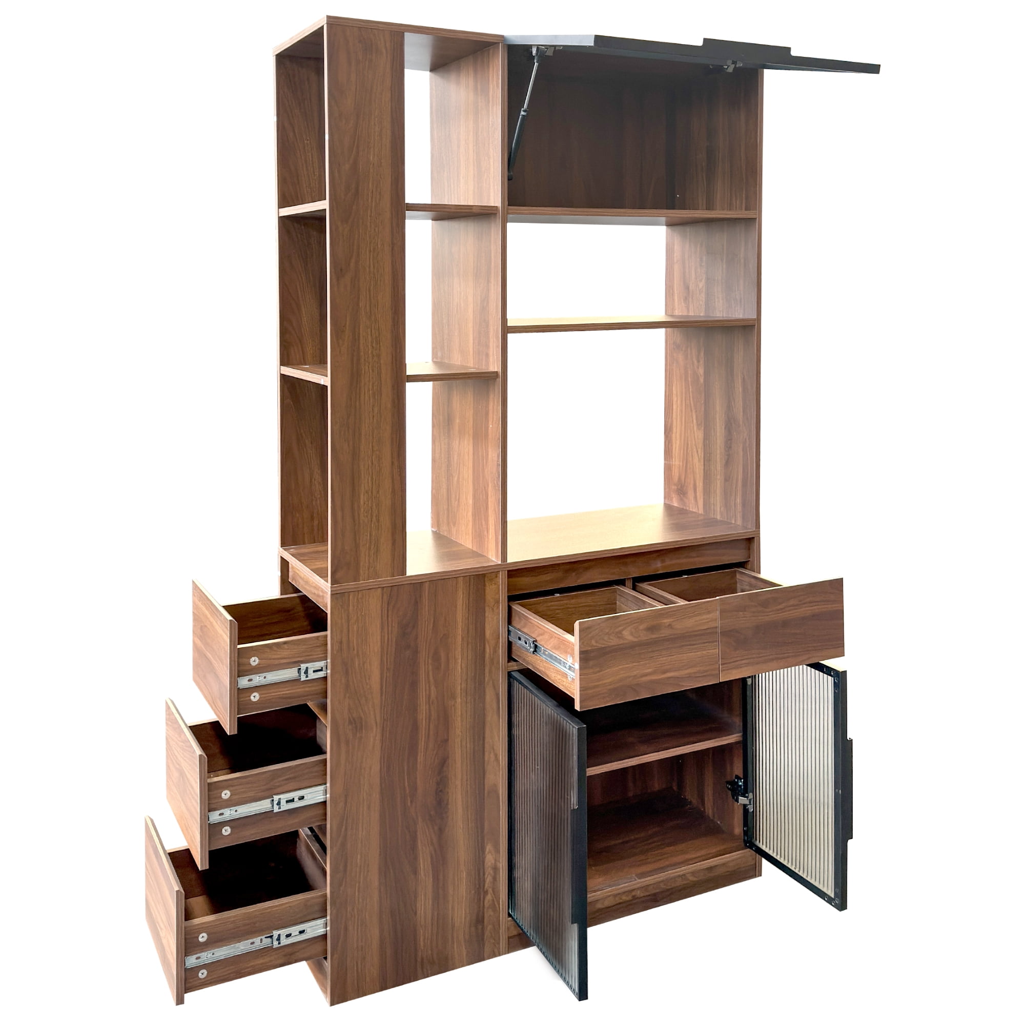 Mintazer 70.8" Tall Kitchen Pantry Storage Cabinet, Freestanding Food Pantry with Drawers & Fluted Glass Doors for Hallway Living Room, Walnut
