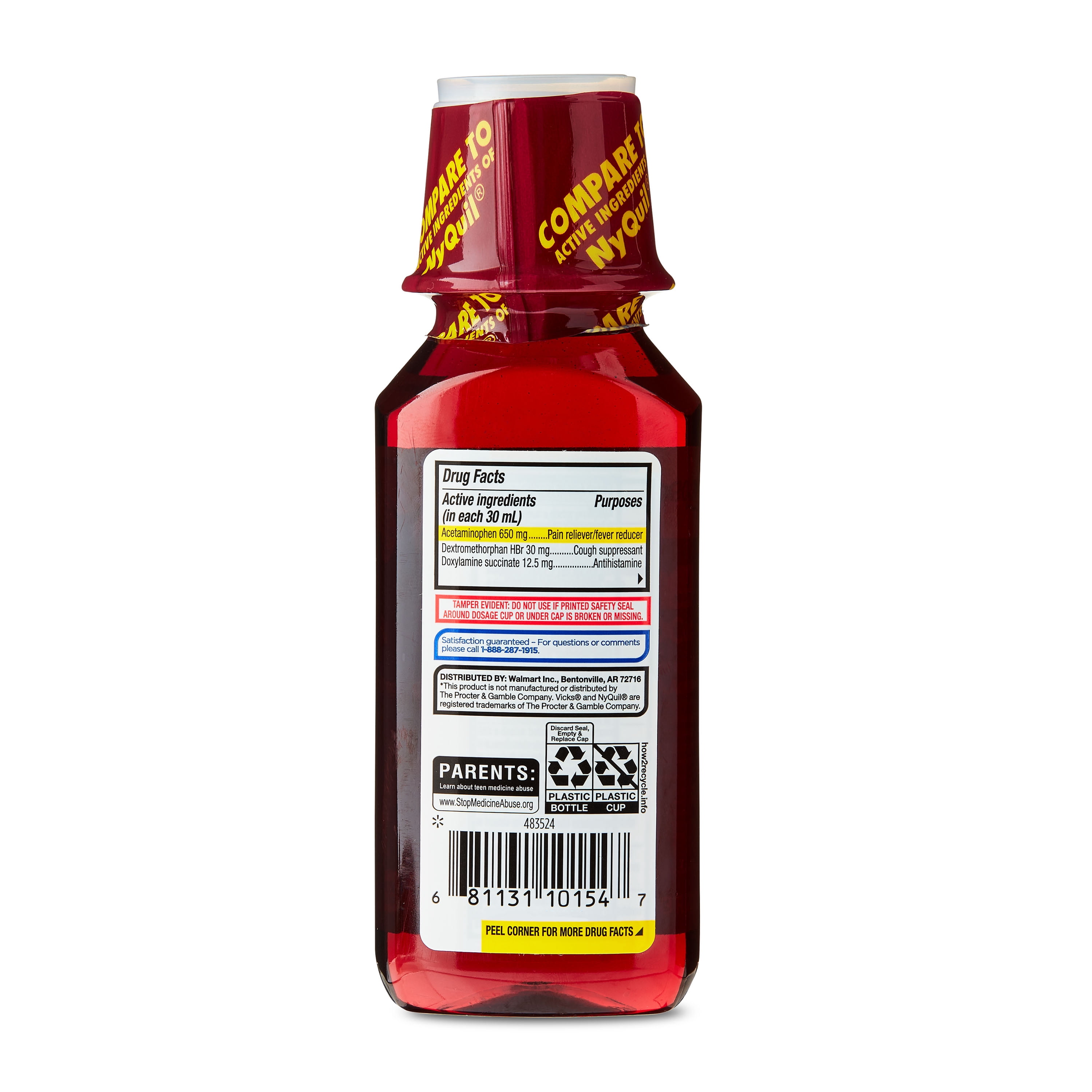 Equate Nighttime Cold and Flu Relief Liquid, Cherry Flavor, 8 fl oz, Compare to Vicks® Nyquil® Cold & Flu Active Ingredients