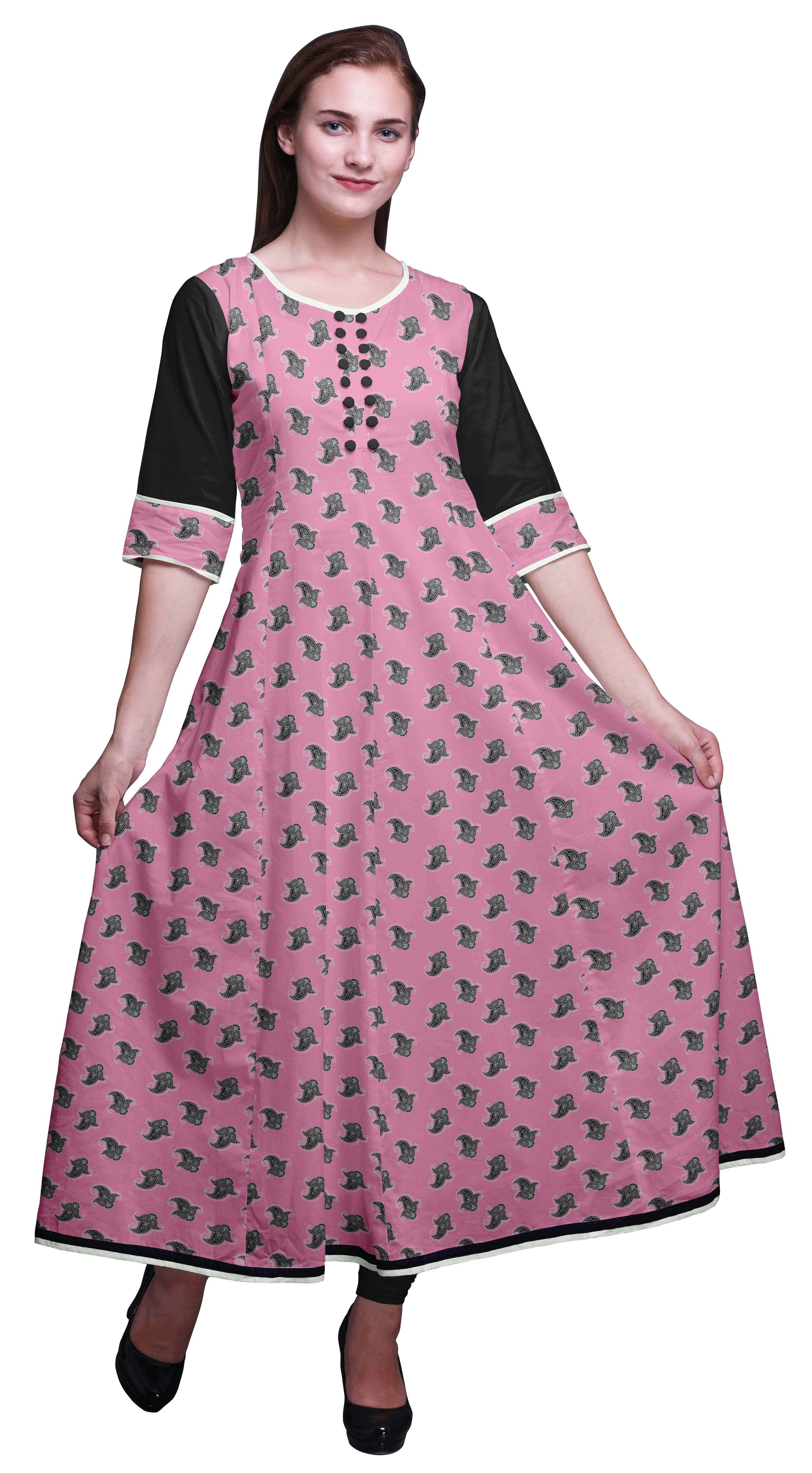 Bimba Women's Flared Anarkali Kurti – Long Cotton Tunic With 3/4 Sleeves, Indian Ethnic Wear