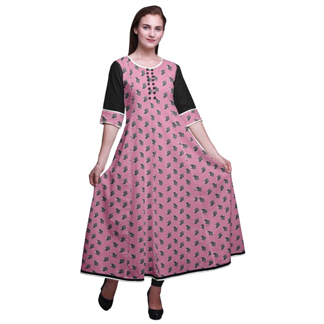 Bimba Robe Anarkali Imprimée pour Femmes, Robe Longue Maxi, Robe Ethnique