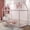 Pink, variant on Twin Size Metal House Bed Frame with Fence and Roof, Semi-Enclosed Bed for Bedroom, Unique Design with Sturdy Construction, White