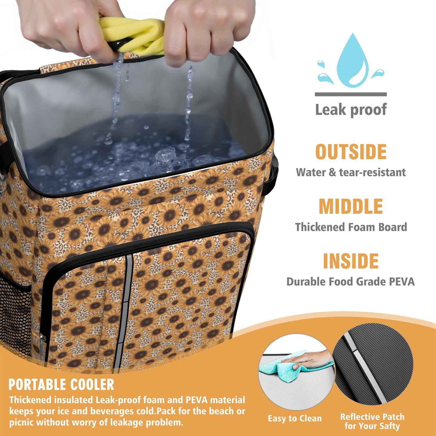 Travel Cooler Bag - Sunflower Camping Beer Cooler Backpack with Bottle Opener- Waterproof Insulated Picnic Backpacks - Cooler Bag for Beach