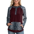 thumbnail image 1 of Sudadera con capucha de manga larga con estampado de leopardo, diseño de costura, sudadera con capucha para mujer con bolsillo para el hogar, viajes, oficina, rojo vino L, 1 of 6