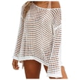 thumbnail image 2 of Lixiuxyad Womens Summer Scoop Neck Short Sleeve Sweater Casual Crochet Hollow Out Knit Tops Pullover Shirts Beach Cover Up Casual Summer,White M, 2 of 7