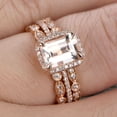 thumbnail image 4 of Milgrain Trio Set Emerald Cut Morganite Wedding Set Engagement Ring Anniversary Ring 14k Rose Gold Art Deco Shining Startling Ring, 4 of 5