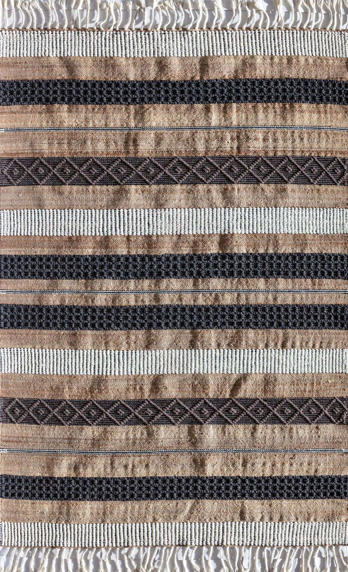 Rugs America Stripe Medley PI15A Textured/Stripe Farmhouse Brown Area Rug, 8’0”x10’0”