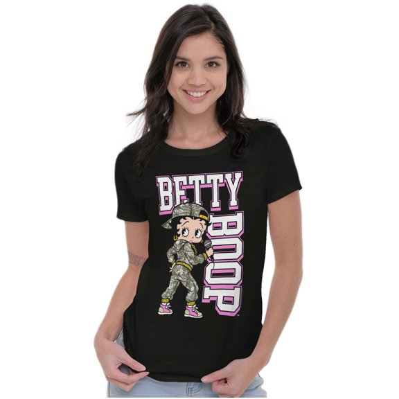 Betty Boop Camouflage Hip Hop Star Womens Slim Fit Graphic Tee Brisco Brands S