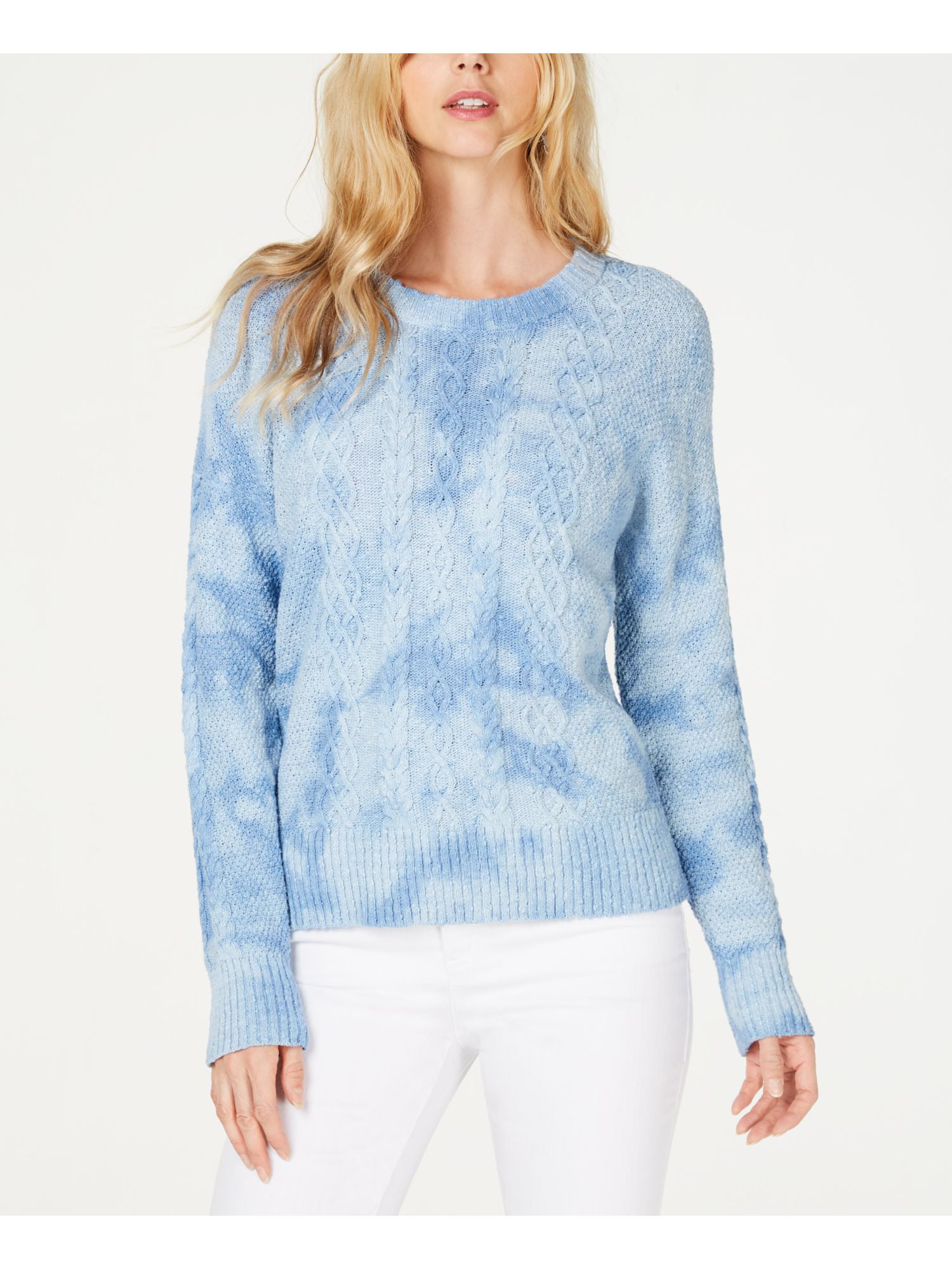 INC - INC Womens Blue Chunky Cable Knit Long Sleeve Crew Neck Sweater ...