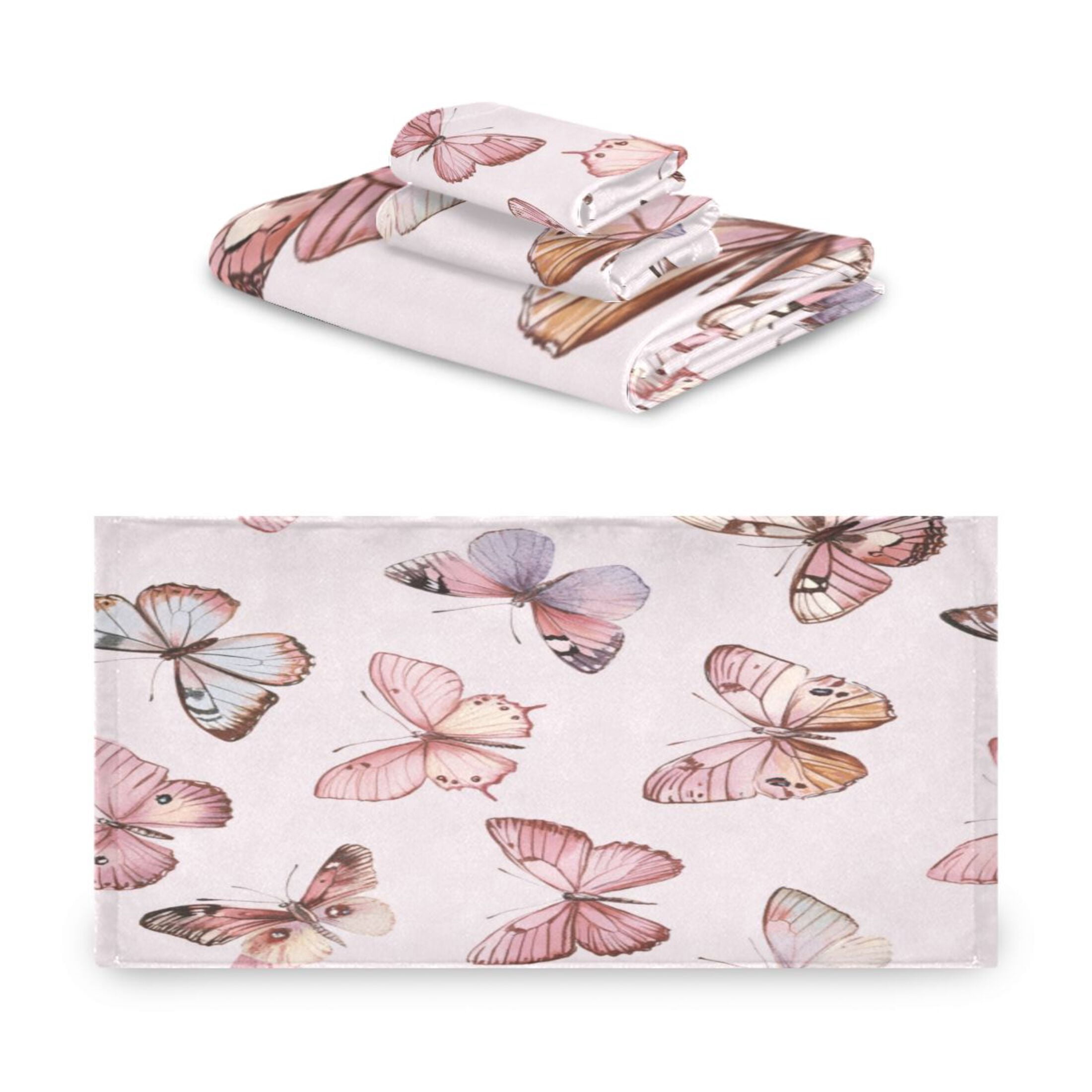 Three-Piece Towel Set Face Towel Towel Set Hand Towel Bath Towel Cotton Bath Towels Bath Towel Sets Hand Bath Towels Pretty Pink Butterfly