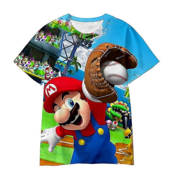 Cartoon Super Mario Bros 3d Print T-shirt Crew Neck Short Sleeve Casual Tops Tee For Boys And Girls
