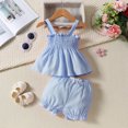 thumbnail image 2 of Children Girls Sleeveless Lattice Prints Vest Tops Skirts Summer Short Pants Two Outfits Kids Outfit Sets Blue 12M(9 Months-12 Months), 2 of 4
