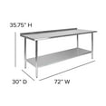 thumbnail image 6 of BizChair Stainless Steel 18 Gauge Work Table with 1.5" Backsplash and Undershelf - NSF Certified - 72" W x 30" D x 36" H, 6 of 11