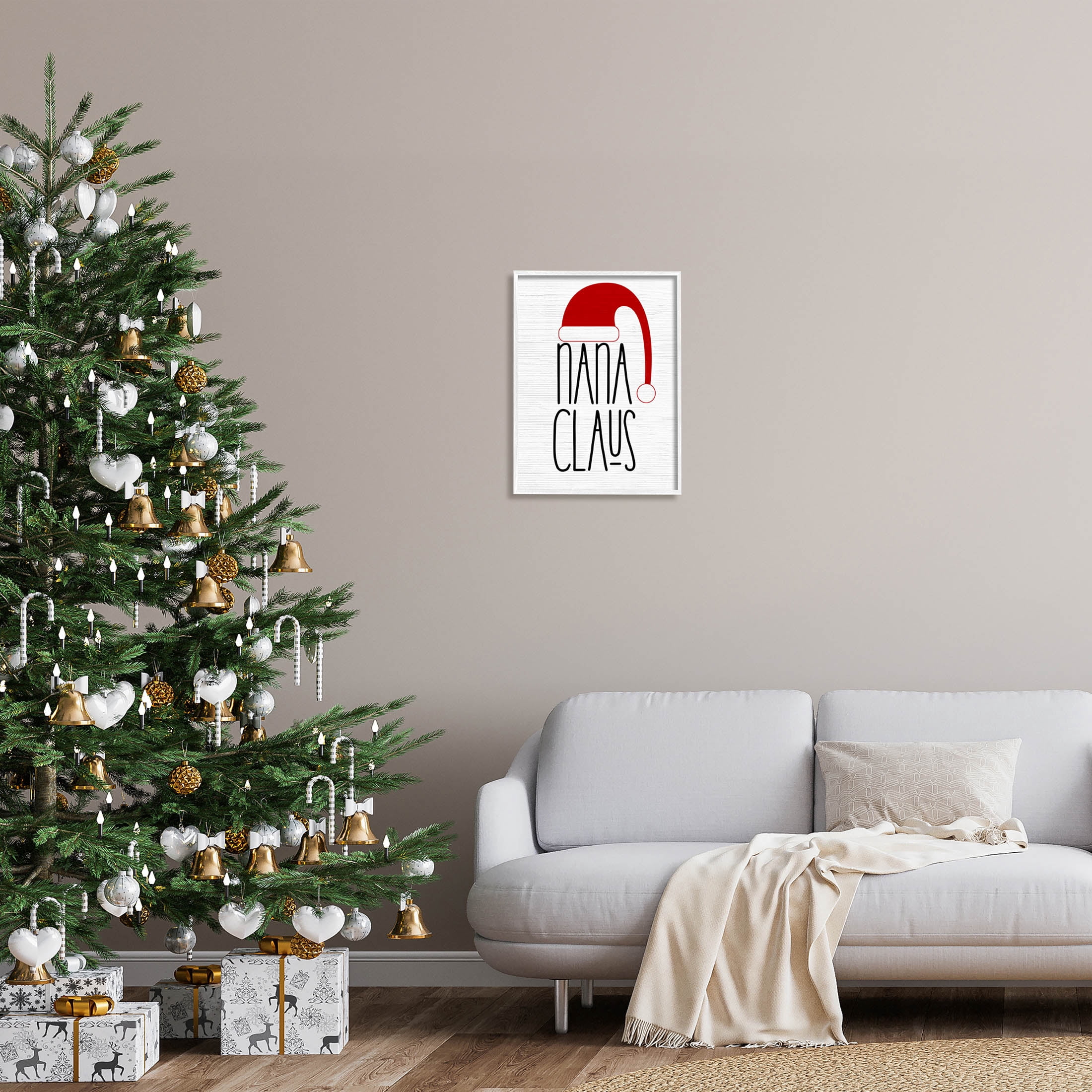 Nana Claus Fun Santa Hat Phrase Holiday Graphic Art White Framed Art Print Wall Art