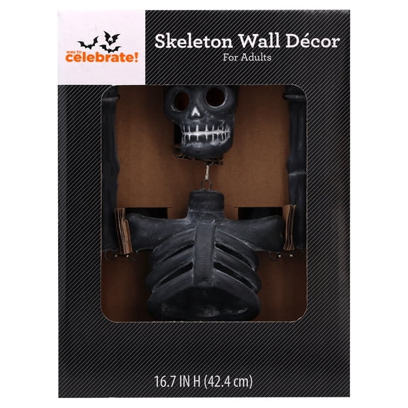 Skeleton Wall Decoration, Black, 16.7", Halloween by Way To Celebrate