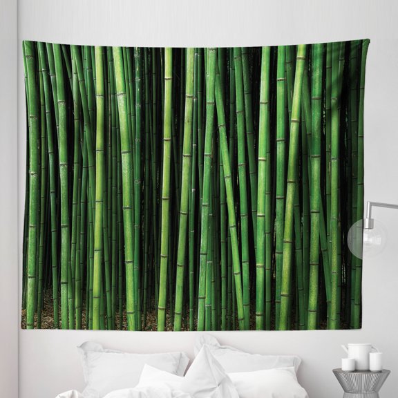 Peace Garden Tapestry, Nature Themed Picturesque of Japanese Thick Bamboo Forest Elements, Fabric Wall Hanging Decor for Bedroom Living Room Dorm, 5 Sizes, Lime Green and Emerald, by Ambesonne