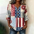 thumbnail image 2 of Wang6 250th Anniversary USA Shirts for Womens Plus Sized America Flag Printed V Neck Tshirts 4th of July Button Tops 3/4 Sleeve Independence Day Graphic Tees 0527liRed2 L, 2 of 4