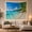 Tropical Palm, variant on Palm Tree on a Turquoise Tropical Beach with Boulders, Peaceful Coastal for Beach Lovers, Ocean Wall Art, Housewarming Gift, Tapestry Wall Hanging for Bedroom and Living Room