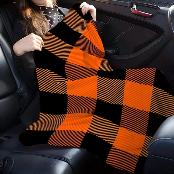 Cozy Black and Orange Plaid Flannel Blanket – Soft, Lightweight Throw for Home Decor, Camping, Office, or Gift, Warm All-Season Comfort with Classic Checkered Design