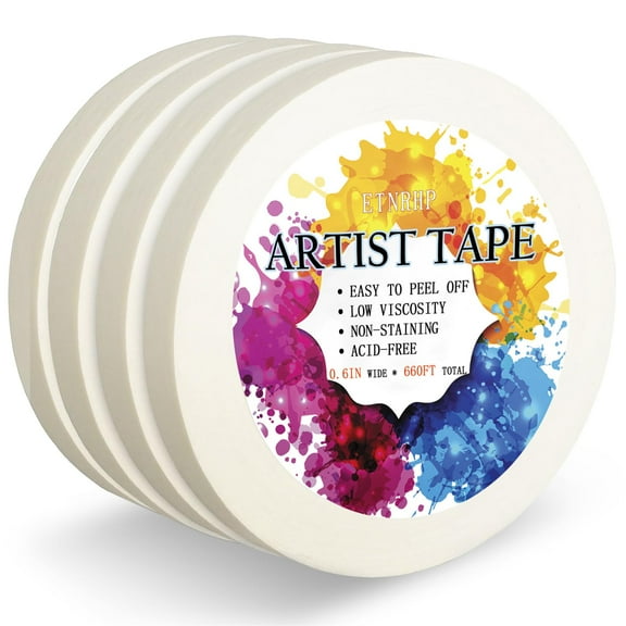 4 Rolls Acid-Free White Artist Tape for Watercolor Paper, Low Tack Drafting Tape for Painting Canvas Framing, Repositionable No Residue Adhesive, 0.6 Inch Wide 660FT Total, White