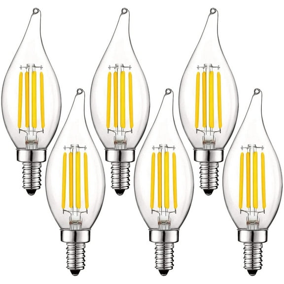 Luxrite 5W E12 Vintage Candelabra LED Dimmable Light Bulbs, 60W Equivalent 3500K Natural White, 550 Lumens, Flame Tip, 6-Pack