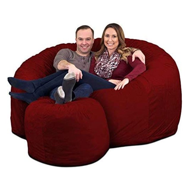 Ultimate Sack 6000 6-Foot Bean Bag Chair with Footstool Set, Burgundy Suede Cover