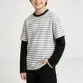 thumbnail image 5 of NEBWOAK Boys Striped Twofer Shirt, Color Block Long Sleeve Crewneck Casual Everyday Base Layer,Gray, Size 10, 5 of 8
