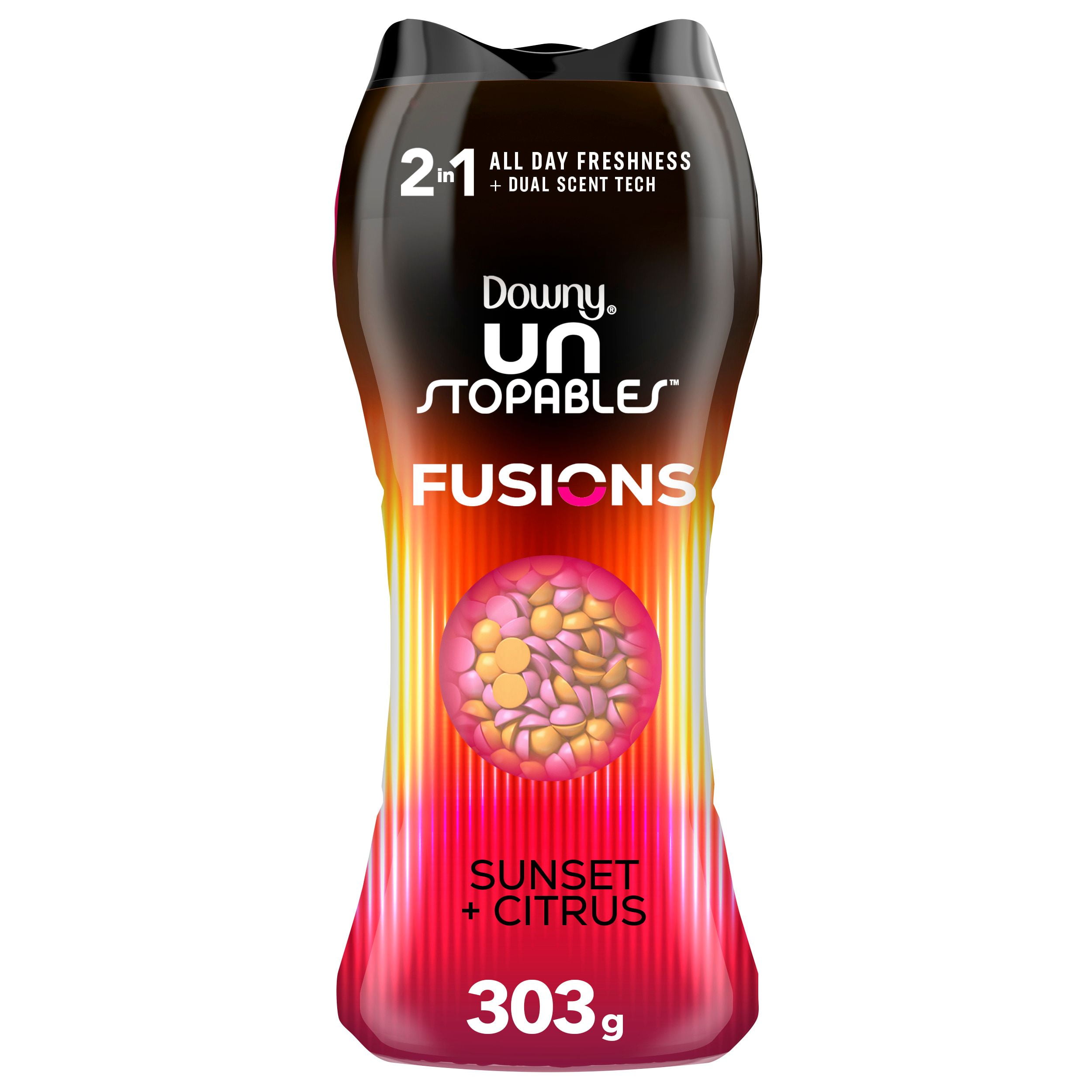Downy Unstopables Fusions In-Wash Laundry Scent Booster Beads, Sunset & Citrus Scent, 2-in-1 All Day Freshness + Dual Scent Technology, 303 g