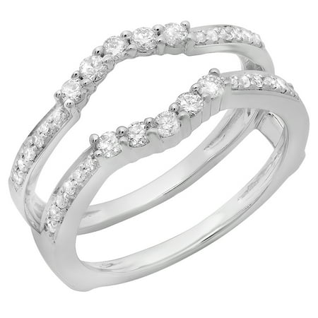 Dazzlingrock Collection 0.50 Carat (ctw) 14K Round Cut Diamond Wedding 5 Stone Enhancer Guard Ring 1/2 CT, White Gold, Size 8.5