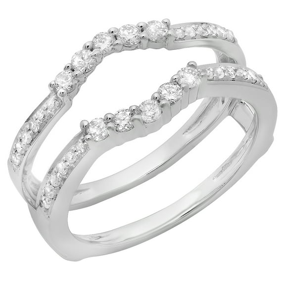 0.50 Carat (ctw) 18K White Gold Round Cut Diamond Ladies Anniversary Wedding Band 5 Stone Enhancer Guard Double Ring 1/2