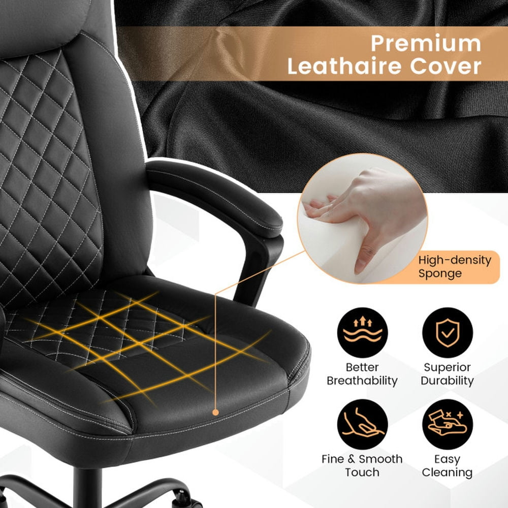 Demi Bonn High Back Ergonomic Executive Desk Chair with Thick Headrest Cushion, Rolling Work Computer Office Chair, Black