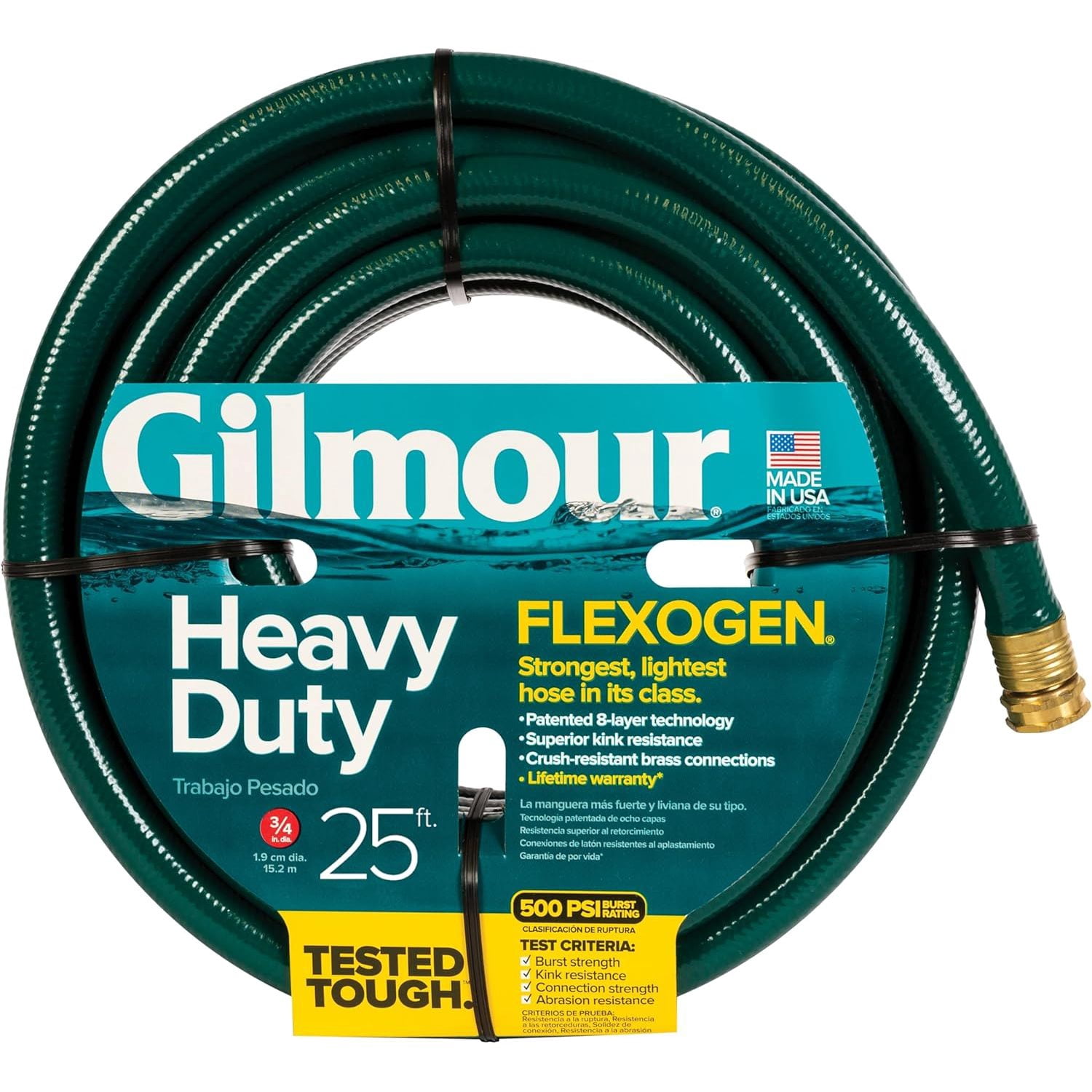 Gilmour 843251-1001 Flexogen Heavy Duty Watering Garden Hose 3/4in x 25 Feet, Green