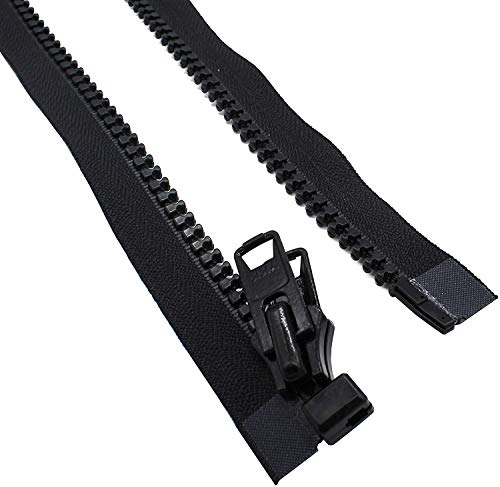 #10 Reversible Heavy Duty Molded Vislon Zipper with 2 Heads - Choose Your Length 150"-250" Inches - Color Black - 1 Zipper Per Pack - Made in The United States (196" Inches)