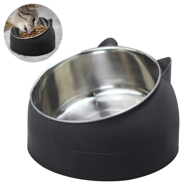 Cuencos para gatos de acero inoxidable, cuenco inclinado para perros y gatos, cuenco alimentador de agua extraíble, antideslizante y antiderrames para perros pequeños, medianos y grandes Ormromra 220367-1