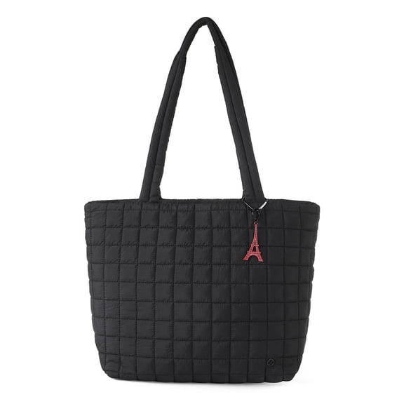 Nollia Quilted Tote Bag for Women – Lightweight Travel Shoulder Bag with Spacious Interior – Handbag with Eiffel Tower Charm