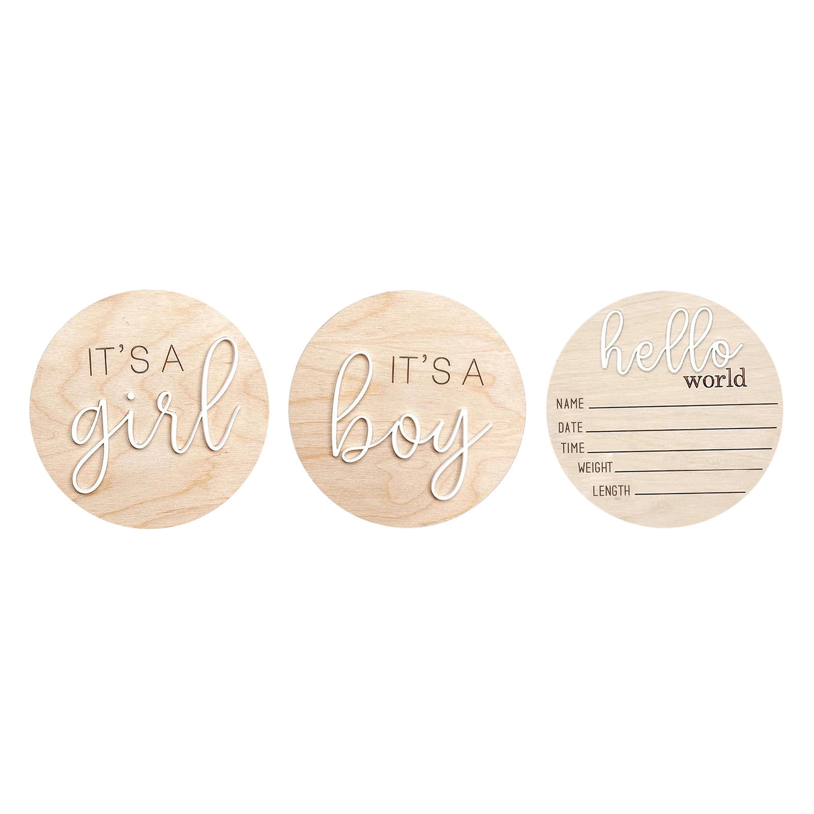Announcement Wooden Sign Set Gender Reveal Nursery Round Baby Name Keepsake Props For Birth Celebration