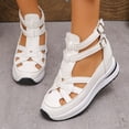 thumbnail image 2 of Rokment Platform Wedge Gladiator Sandals for Women Vintage Casual Leather Closed Toe Chunky Height Increasing Comfortable Non Slip Walking Work Sneakers Summer Shoes White Size 9, 2 of 8