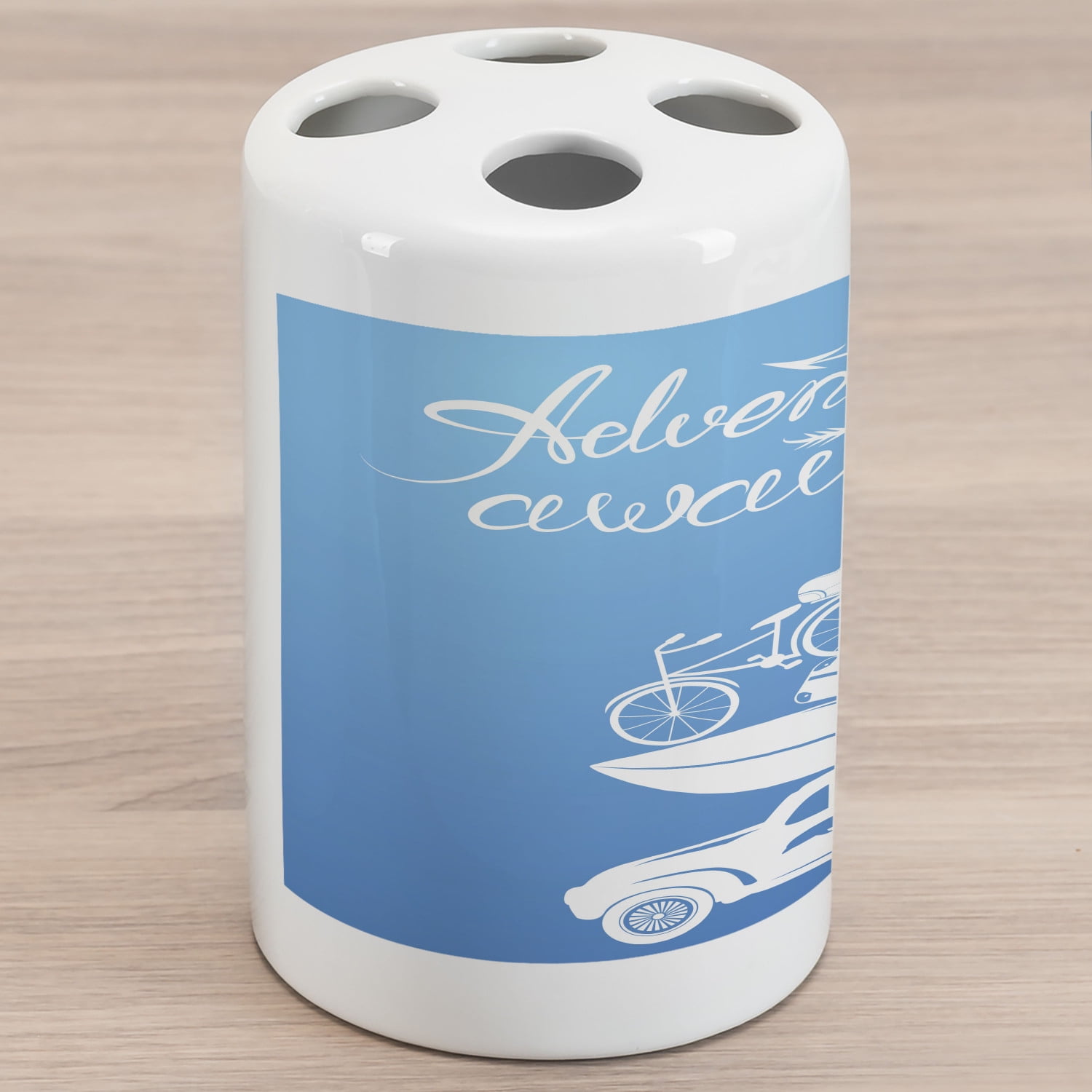 Adventure Ceramic Toothbrush Holder, Cursive Written Words with Summer