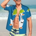 thumbnail image 7 of Zufioo Goose Holding an Umbrella Hawaiian Shirt for Men,Beach Shirts Tropical Vacation Shirts,Sleeve Casual Button Down Shirt with Pocket for Travel,Beach,Party,daily,Medium, 7 of 7