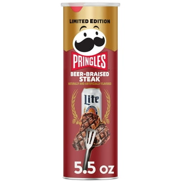 Pringles Miller Lite Beer-Braised Steak Potato Crisps Chips, Lunch Snacks, 5.5 oz Canister