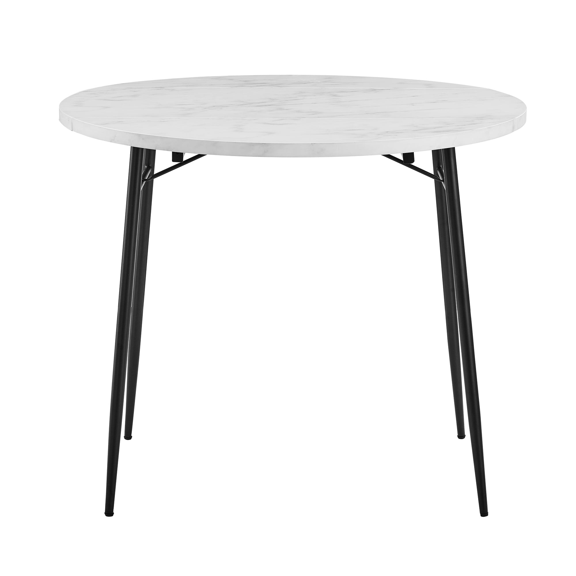 Ember Interiors Modern Round Drop Leaf Faux White Marble Dining Table