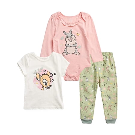 Disney Baby Girls' Bambi and Thumper 3 Piece Pants Set, Sizes 0-24M