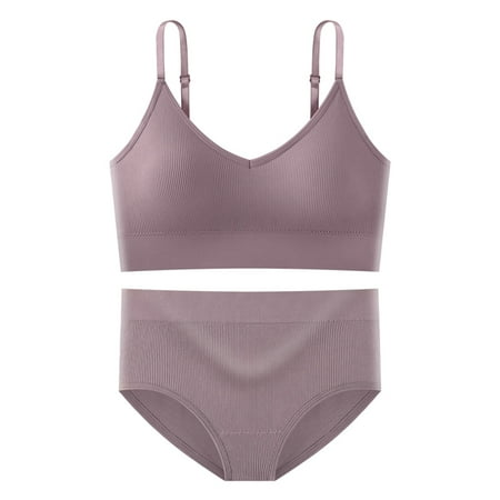 

Hwmodou Womens Bra Brief Sets Spaghetti Strap Plus Size Solid Color Padded Sling Spring Summer 2 PCS Lingerie Set For Women