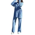 thumbnail image 2 of ICHUANYI Women's Fashion Solid Long-Sleeve Shirt and Full-Length Button Pajama Set Fall Winter Clothes, 2 of 5