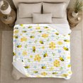 thumbnail image 5 of Cheerful Bees Honeycomb Pattern Blue Flowers Green Leaves, Playful Botanical Garden Scene, Warm Flannel Blanket for Sunroom and Reading Nook, Garden Lovers Housewarming Gift, Playful Home Decor, 5 of 9