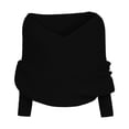 thumbnail image 4 of SUXIAN Women's Knitted Sweater with Scarf Design V Neck Off Shoulder Black One Size, 4 of 4