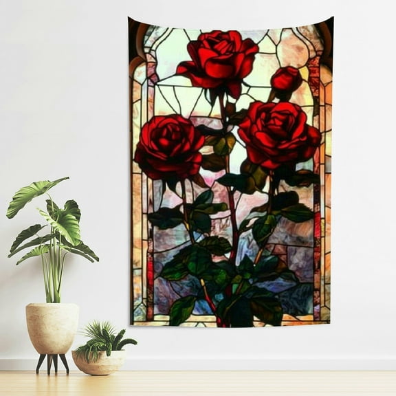 FCXZI Roses Stained Glass Tapestry Wall Hanging for Home Decoration 40*60in